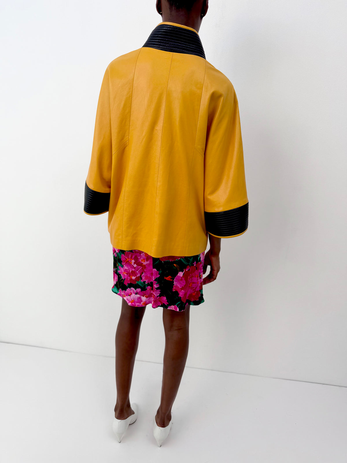 Yellow Leather Cape Jacket