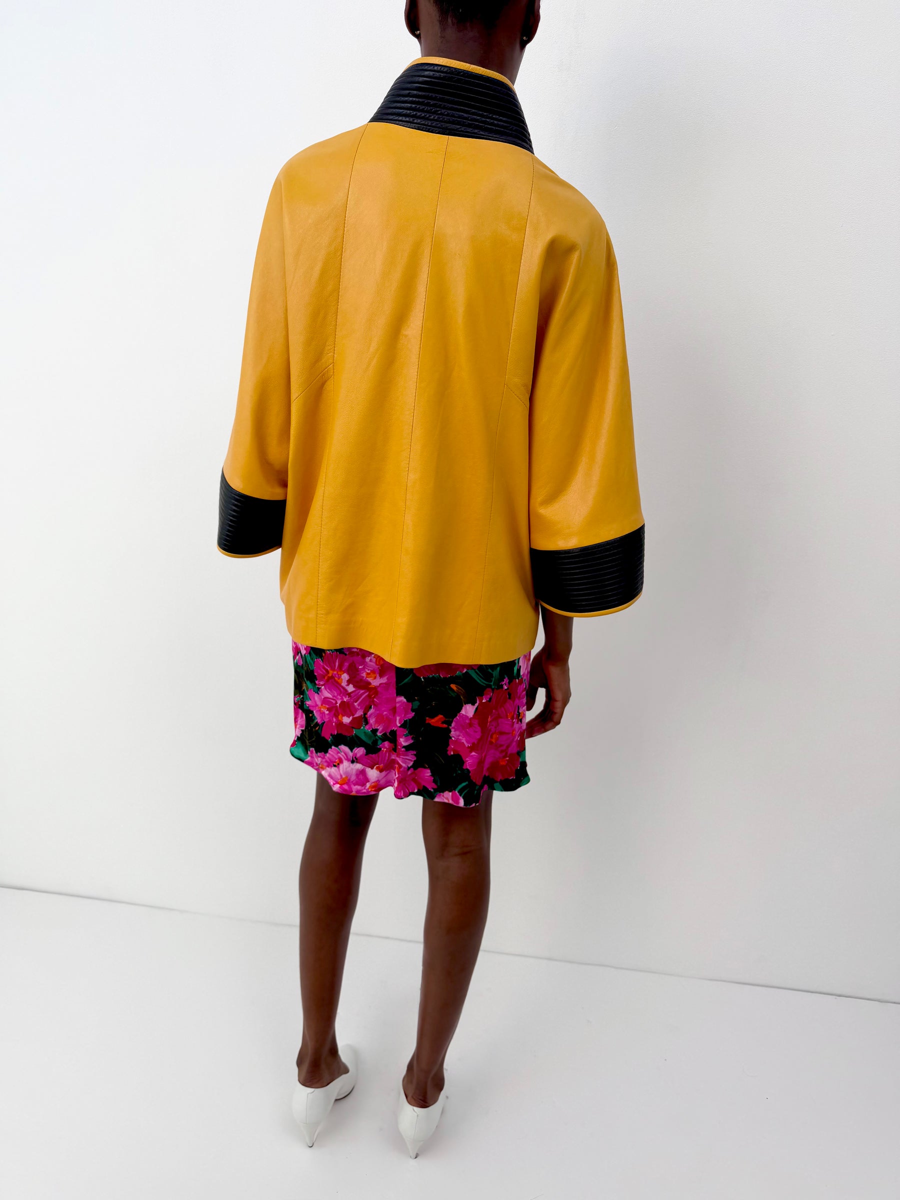Yellow Leather Cape Jacket