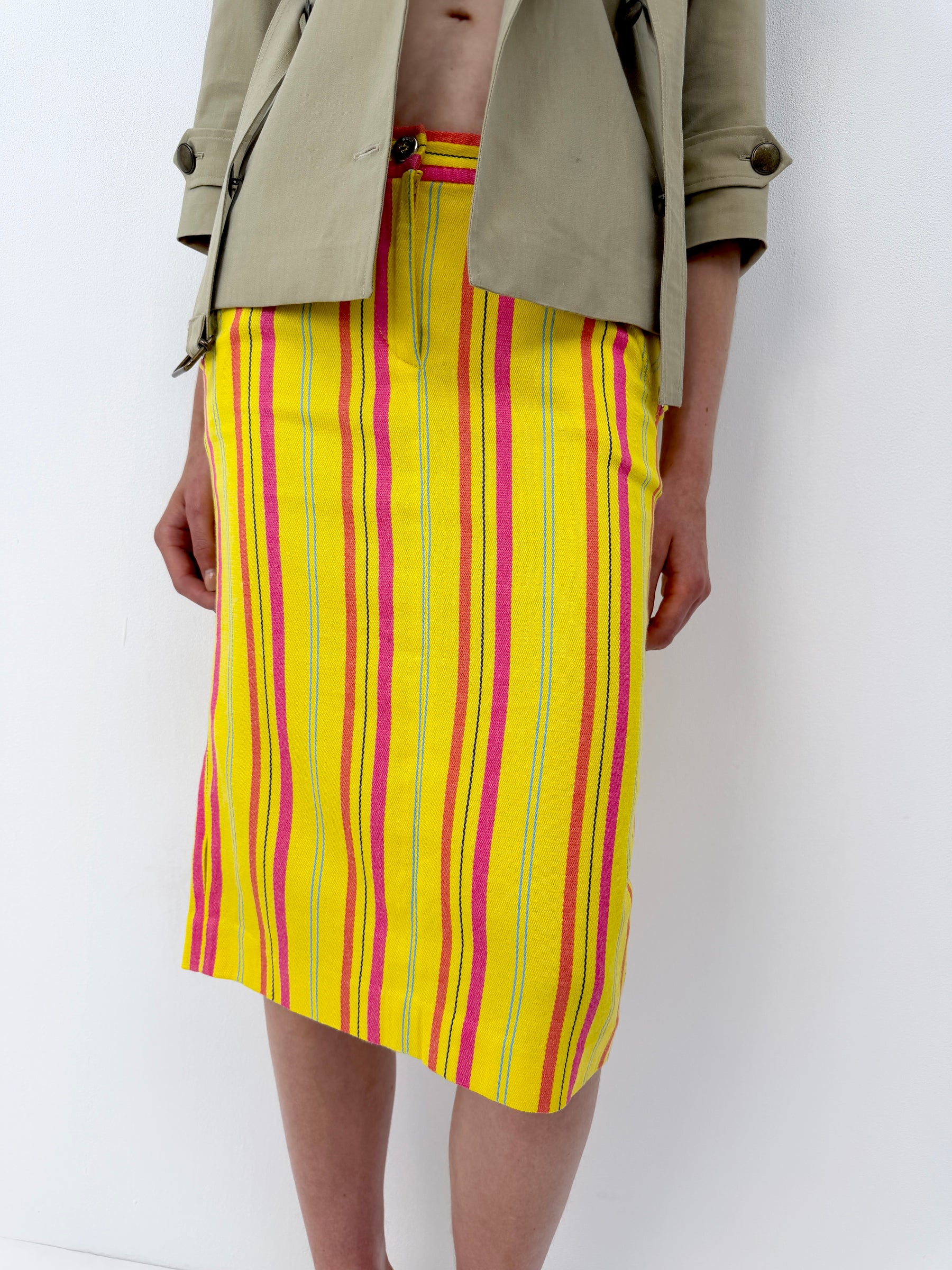 Versace Yellow Striped Knee Skirt