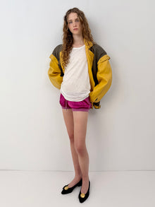Kaki & Yellow Leather Aviator Jacket thumbnail 3