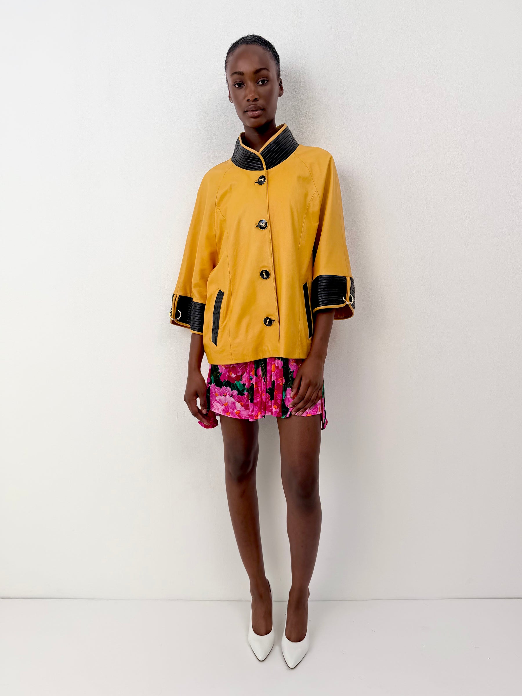 Yellow Leather Cape Jacket