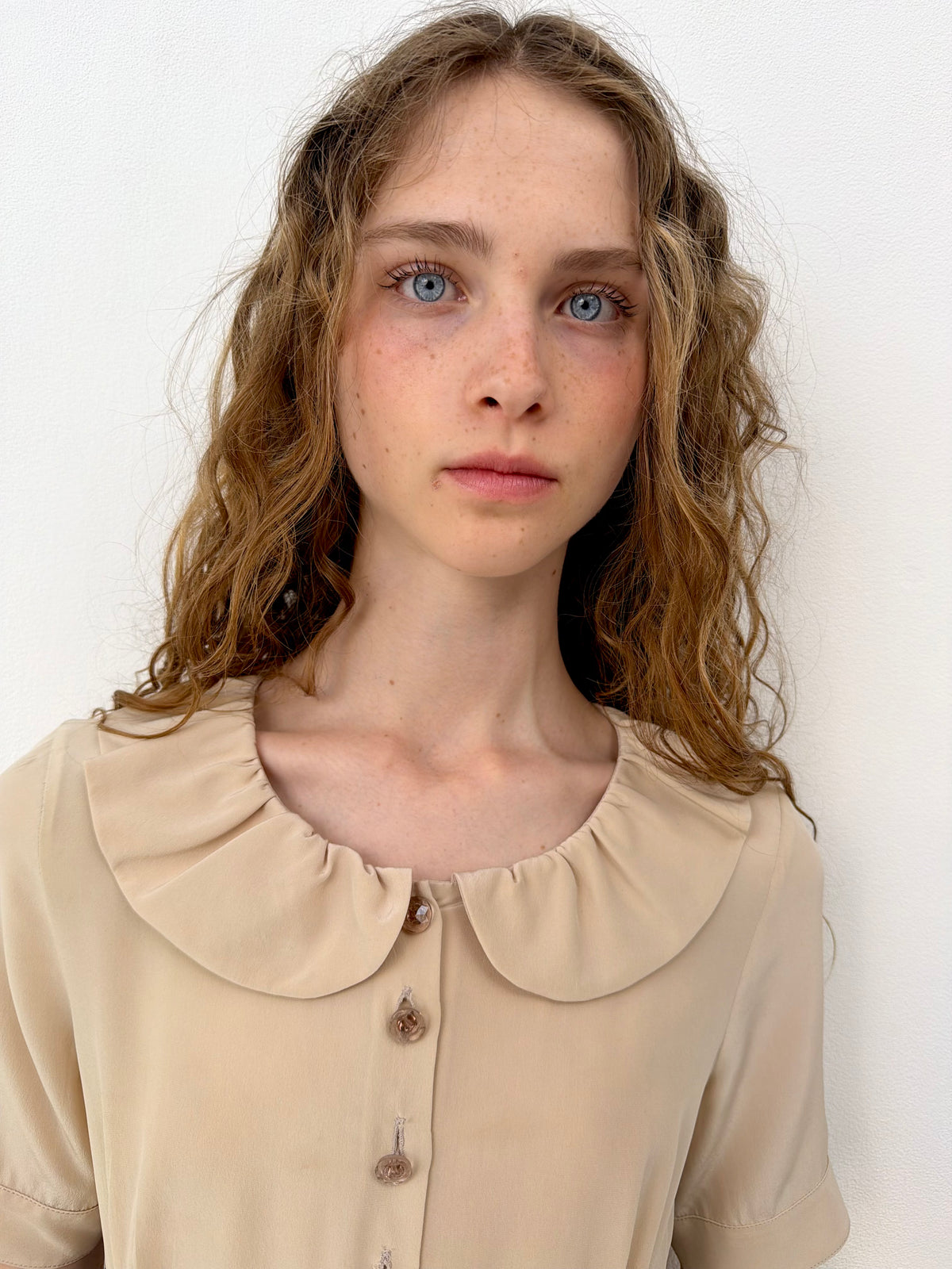 Fendi Beige & Black Bow Blouse