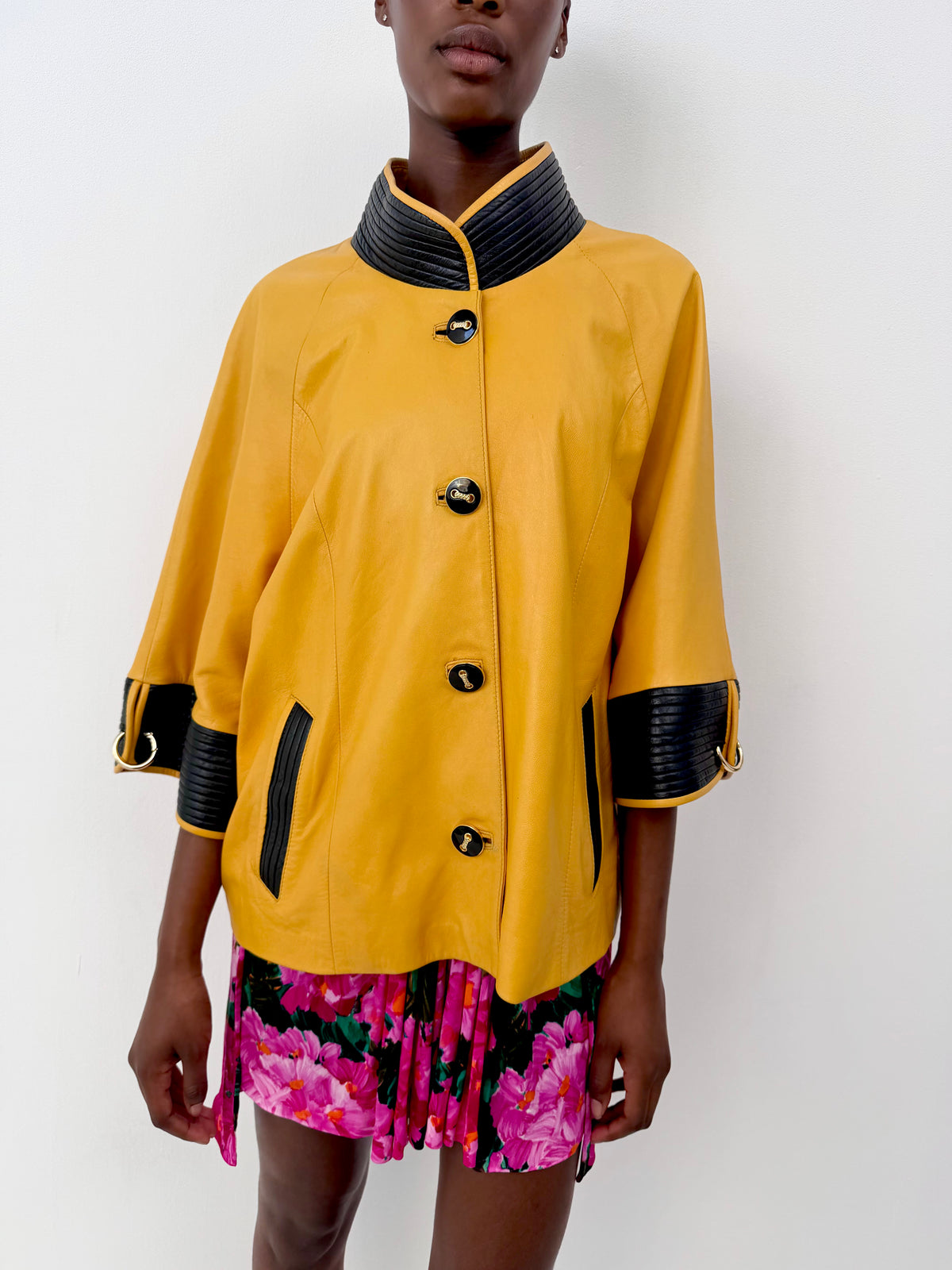 Yellow Leather Cape Jacket