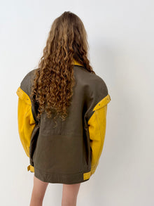 Kaki & Yellow Leather Aviator Jacket thumbnail 4