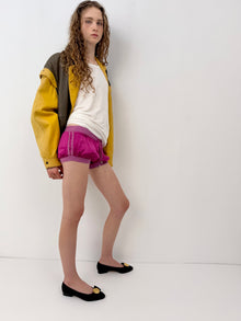 Kaki & Yellow Leather Aviator Jacket thumbnail 5