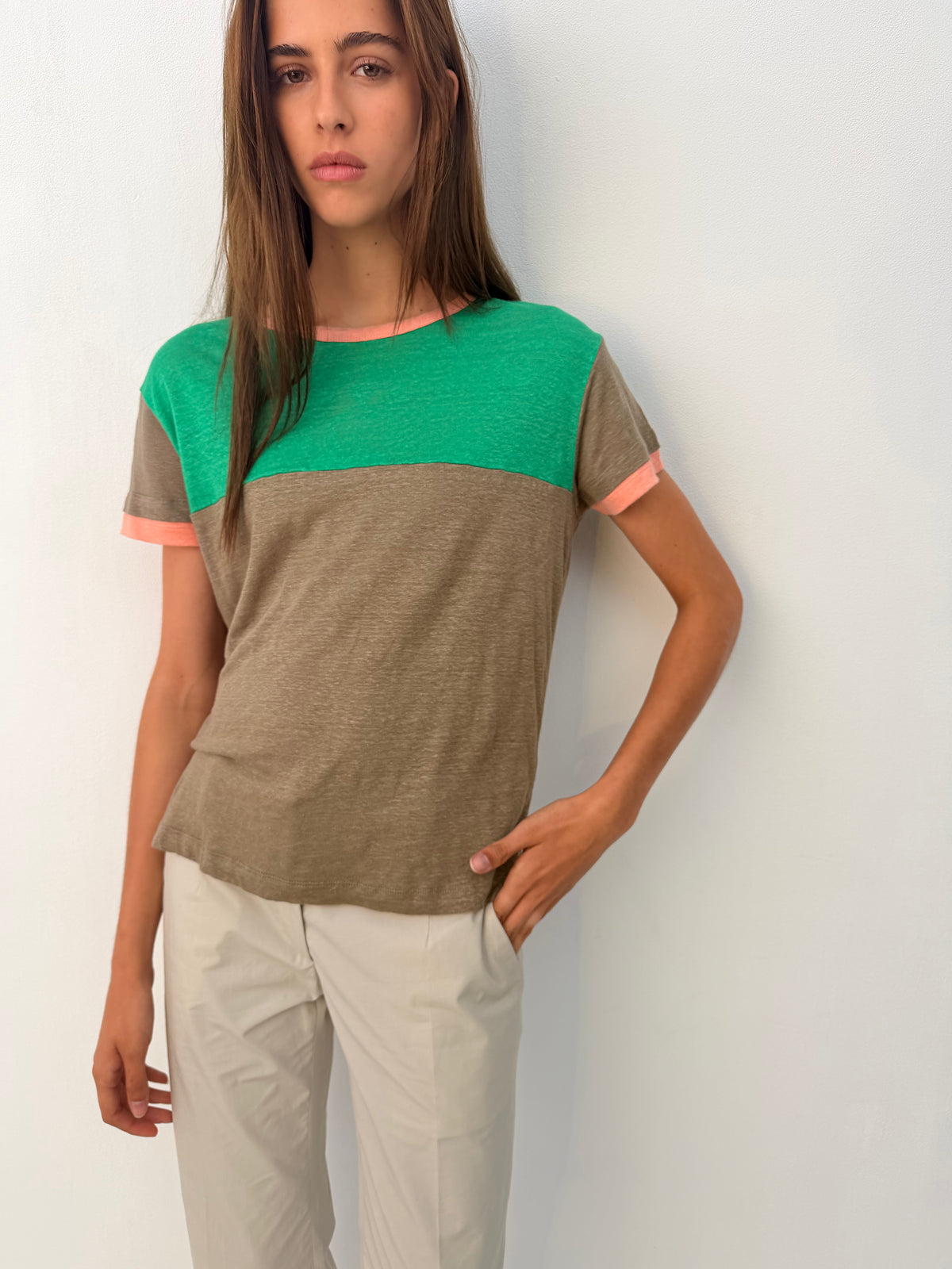 Patched Linen Short-Sleeve
